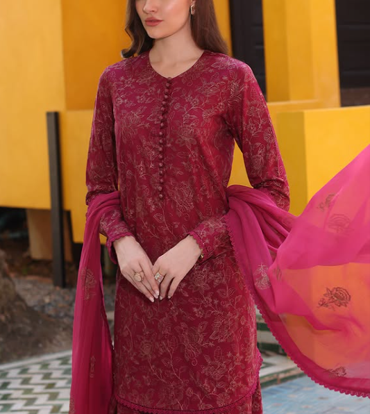 Grace S987-Embroidered 3PC Lawn Dress With Embroidered Chiffon Dupatta.