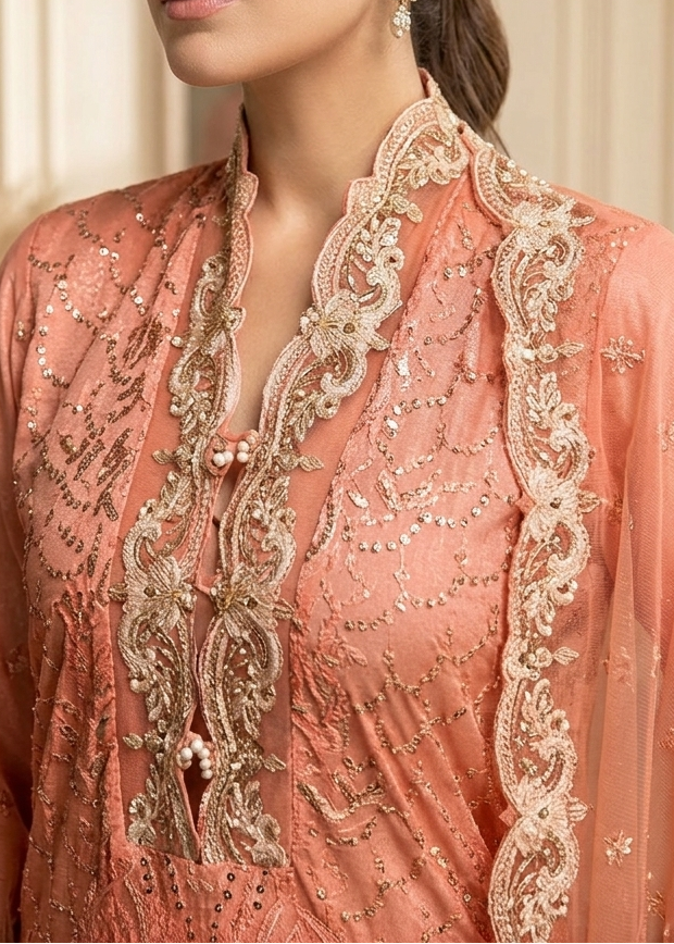Grace S1246-Embroidered 3pc CHIKANKARI Lawn Dress With Embroidered Organza Dupatta.