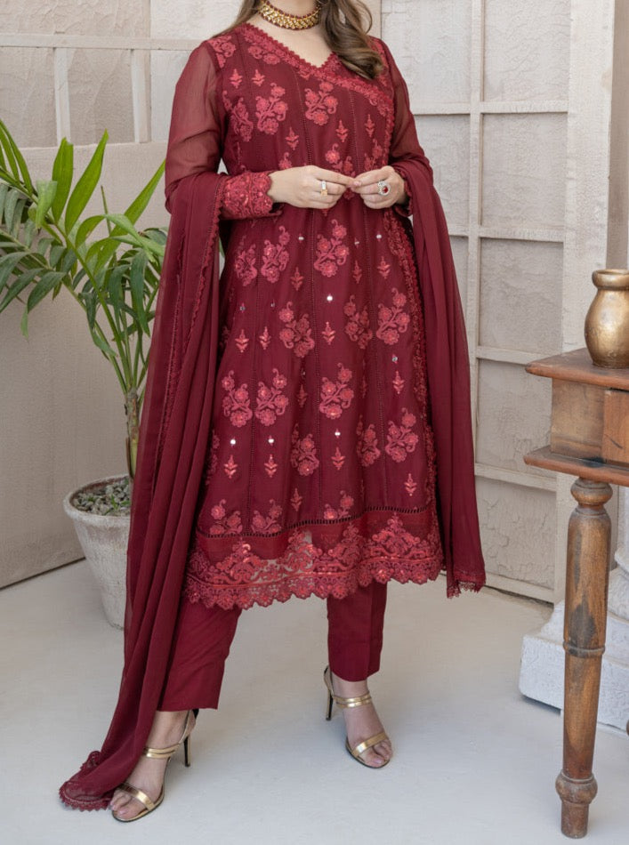 Grace S548- Embroidered 3pc Organza Dress with Embroidered organza dupatta