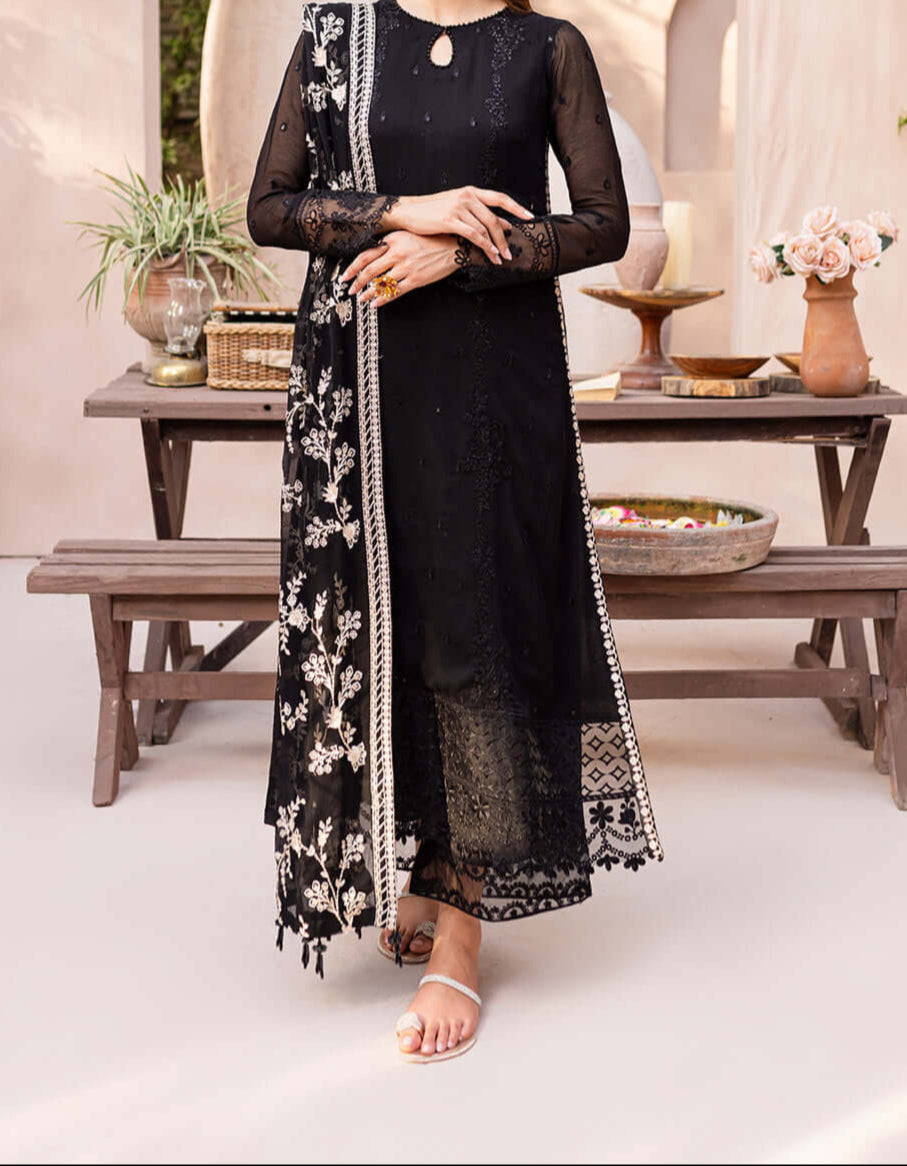 Grace S1219-Embroidered 3pc Sequence Chiffon dress with Embroidered Chiffon Dupatta.