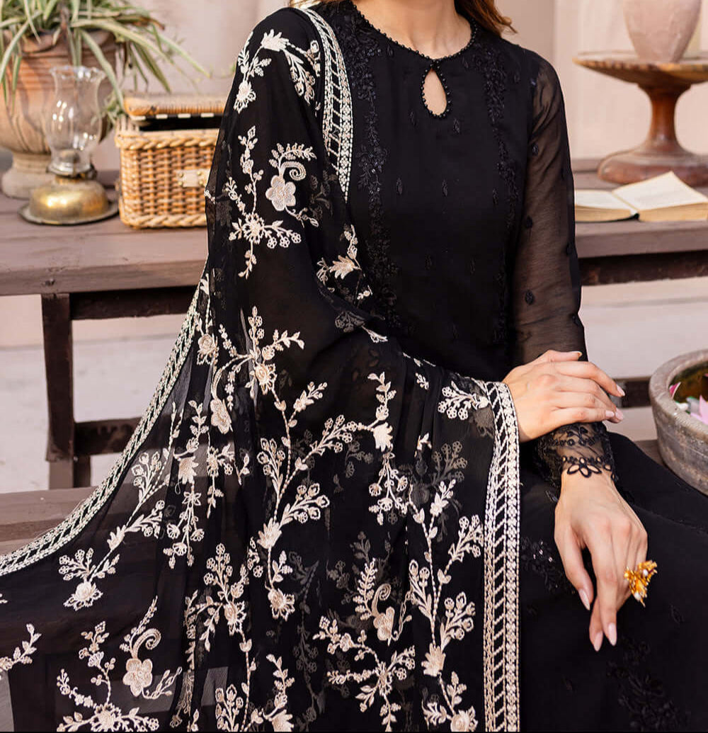 Grace S1219-Embroidered 3pc Sequence Chiffon dress with Embroidered Chiffon Dupatta.