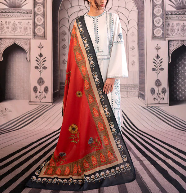 Grace S1109-Embroidered 3pc Lawn dress with Printed Munar Dupatta.