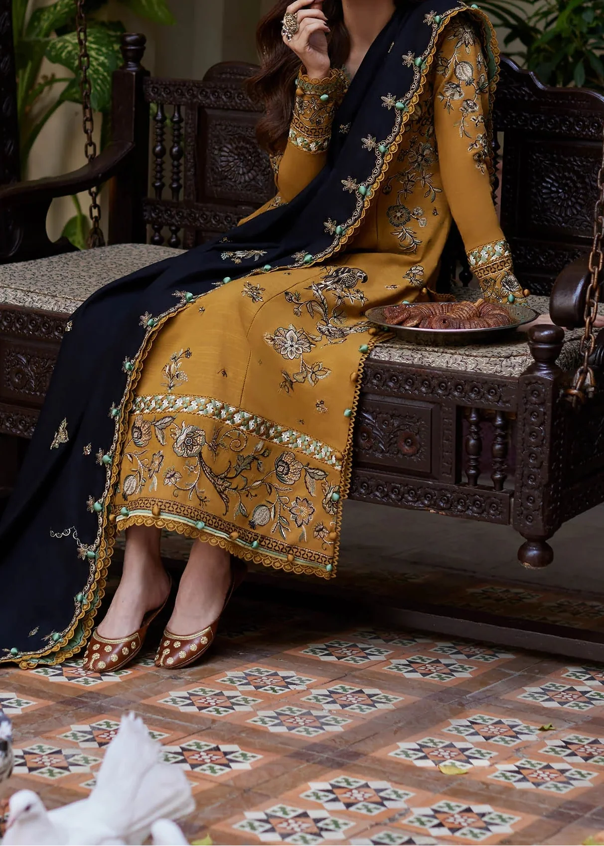 Grace Z-(W928) - Stitched Embroidered 3pc Marina Dress With Printed Shawl.