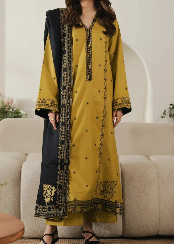 Grace W1010-Embroidered 3pc Marina Dress With Printed Shawl.