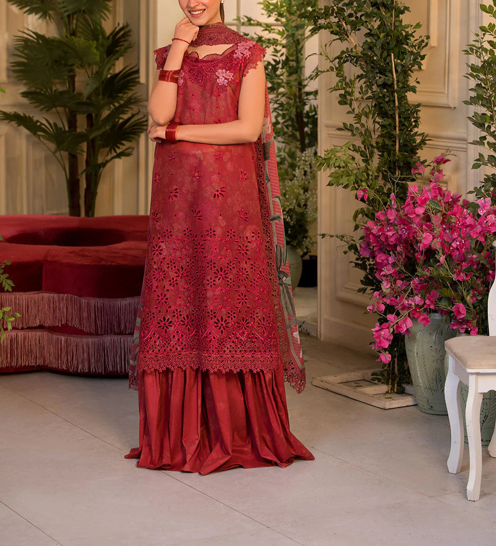 Grace S1112-Embroidered 3pc CHIKANKARI Lawn dress with Embroidered Munar Dupatta.
