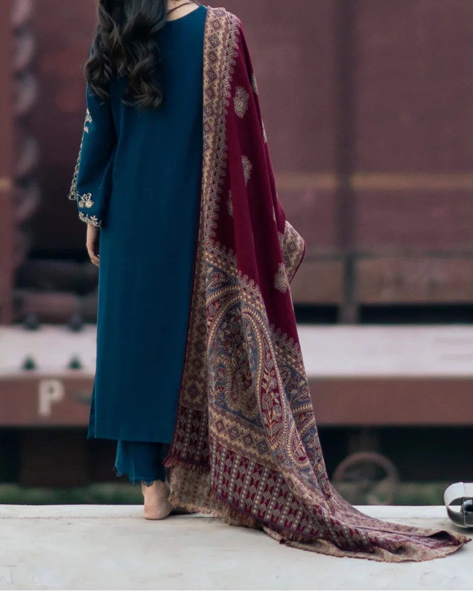 Grace Z-(W716) - Stitched Embroidered CHIKANKARI 3pc Marina Dress With Printed Shawl