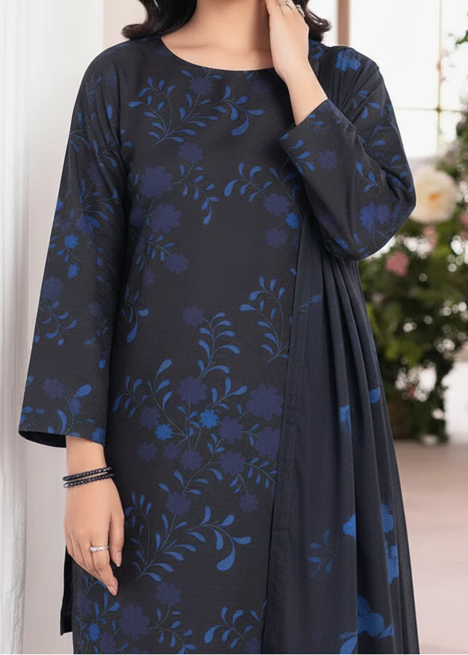 Grace Z-(W909) - Stitched Digital Printed 3pc Karandi Dress With Digital Printed Karandi Shawl.