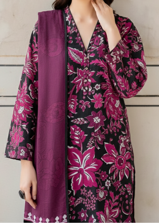Grace W910 - Digital Printed 3pc Karandi Dress With Digital Printed Karandi Shawl.