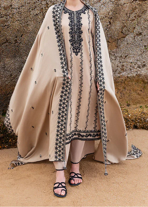 Grace Z-(W936) - Stitched Embroidered 3pc Marina Dress With Printed Shawl.