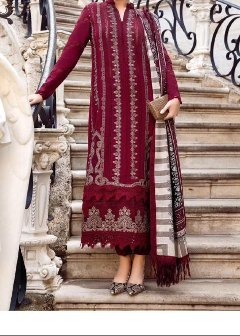 Grace W714-Embroidered 3pc Marina Dress With Printed Shawl