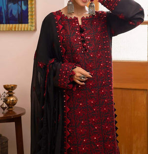 Grace W364-Embroidered 3pc khaddar dress With Embroidered Chiffon Dupatta.
