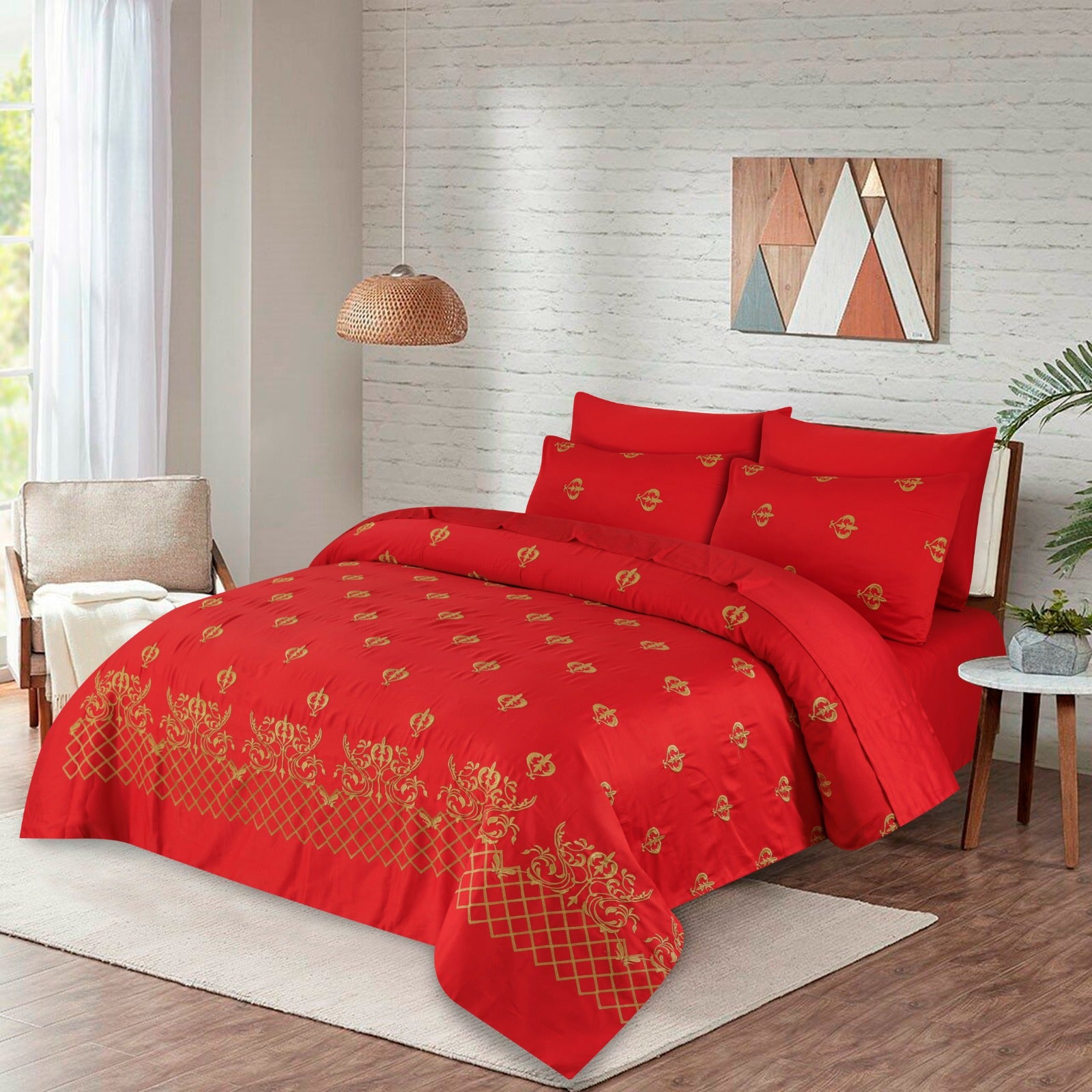 FL001 - Embroidered Duvet Cover Set (Luxury Sateen) - 6PC