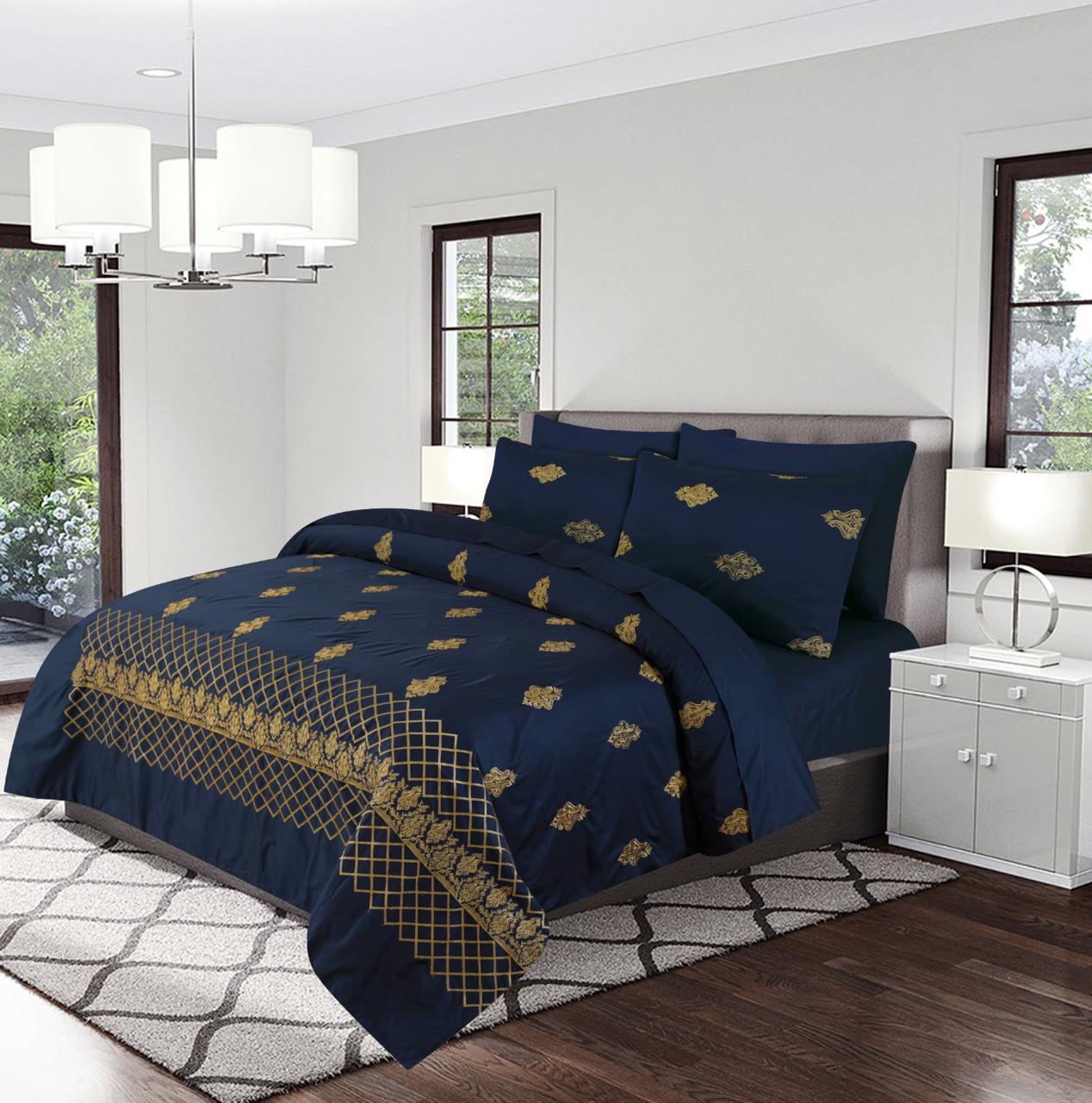 FL004-Embroidered Duvet Cover Set (Luxury Sateen) - 6PC