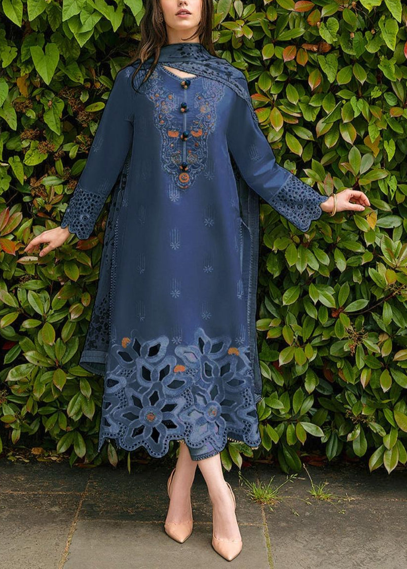 Grace S1204-Embroidered 3pc Lawn dress with Printed Munar Dupatta.