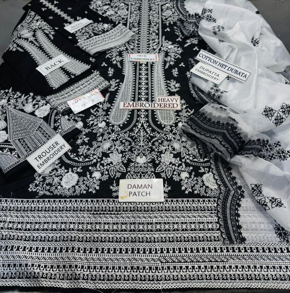 Grace S1147-Embroidered 3pc Lawn Dress With Embroidered munar Net Dupatta.