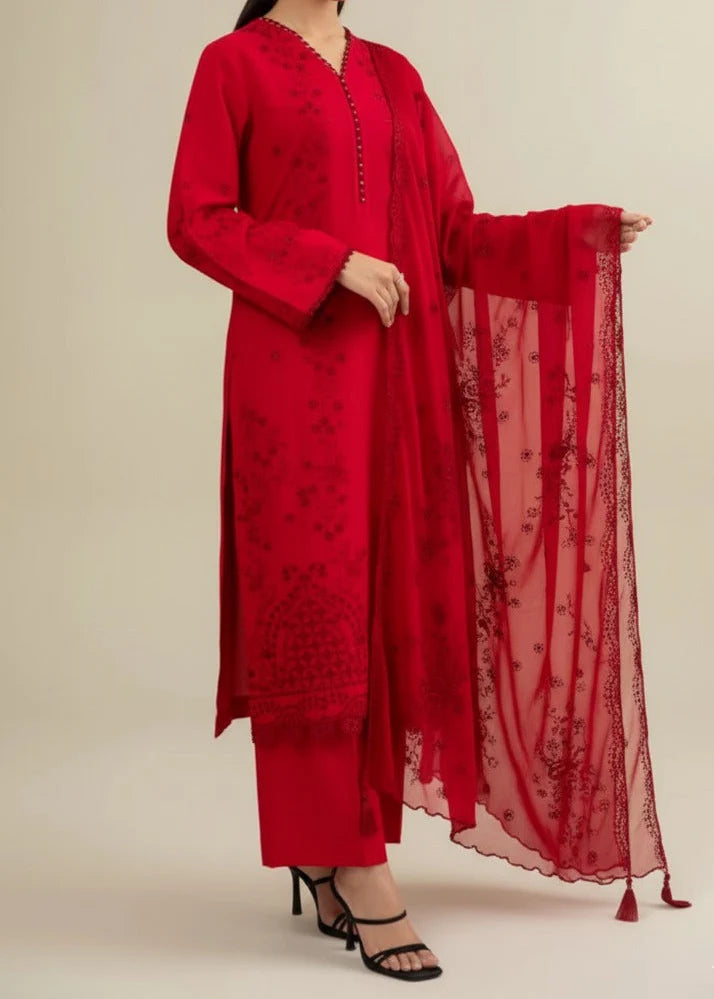 Grace Z-(W852) - Stitched Embroidered 3pc Chikankari Marina Dress With Embroidered Chiffon Dupatta.