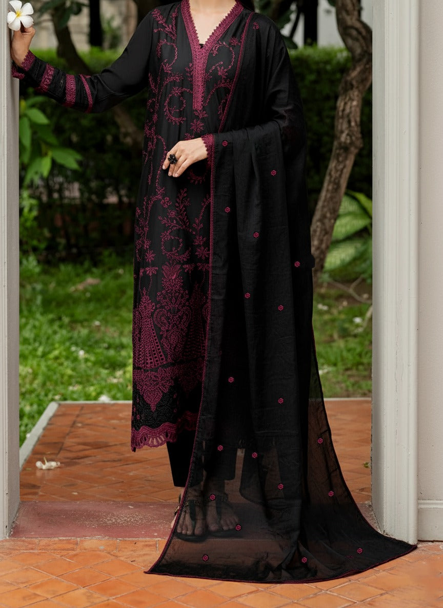 Grace Z-(W850) - Stitched Embroidered 3pc Marina Dress With Embroidered Chiffon Dupatta.