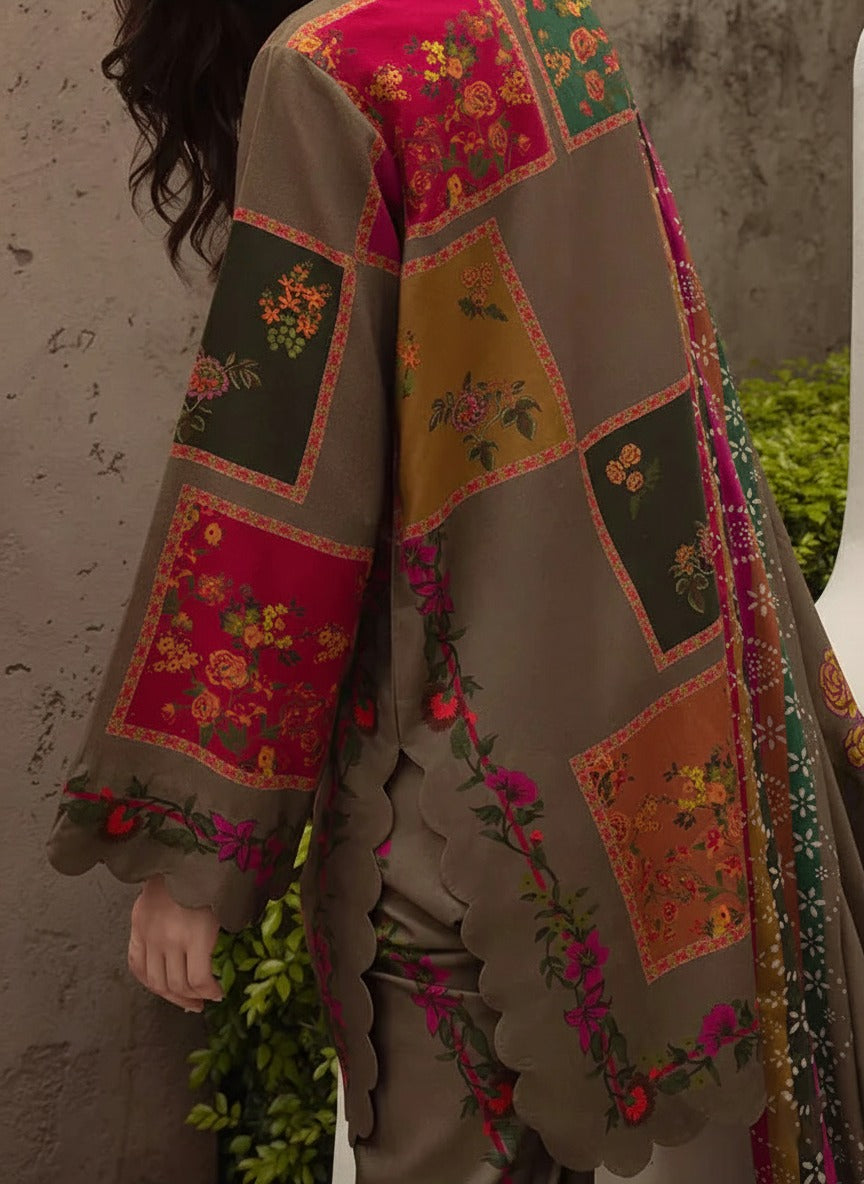 Grace W872 - Digital Printed 3pc Karandi Dress With Digital Printed Karandi Shawl.
