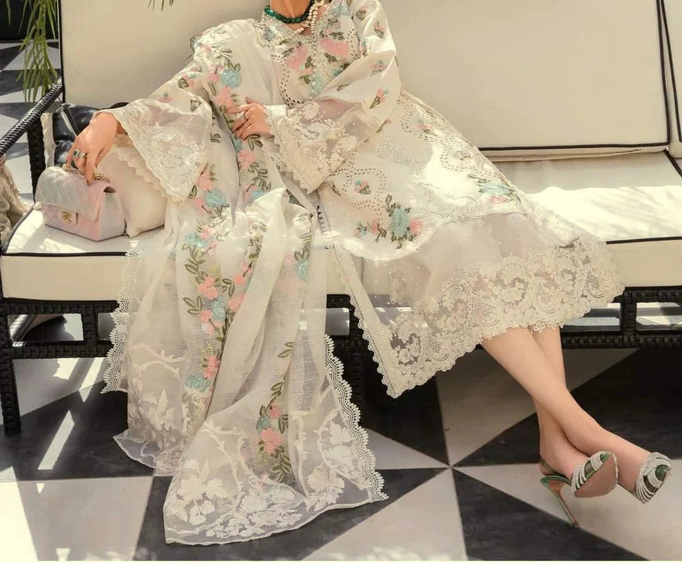 Grace Z-(S1315)- Stitched Embroidered 3pc Lawn Dress With Embroidered Organza Dupatta.