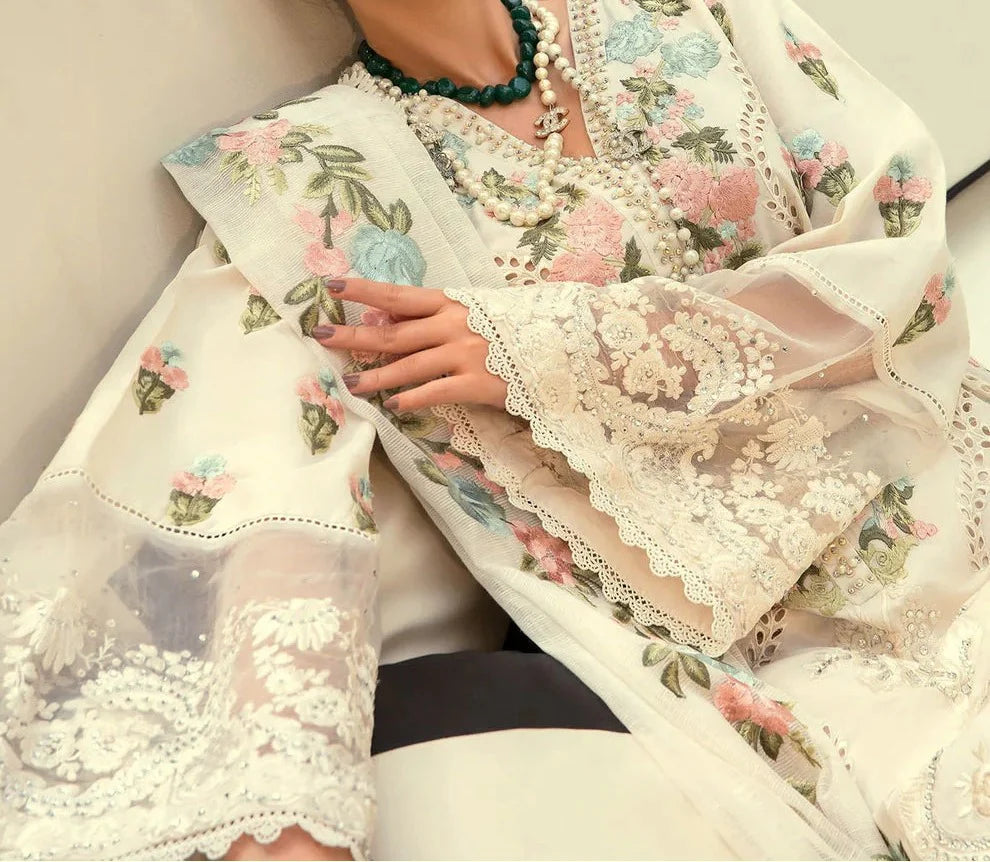 Grace Z-(S1315)- Stitched Embroidered 3pc Lawn Dress With Embroidered Organza Dupatta.