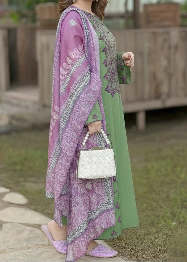 Grace Z-(S1295)- Stitched Embroidered 3pc Lawn Dress With Printed Lawn Dupatta.