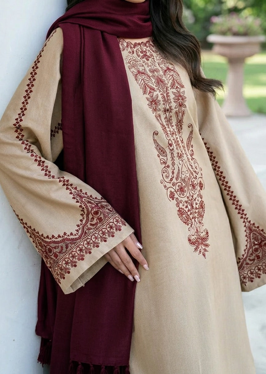 Grace W1029-Embroidered 3pc Marina Dress With Printed Shawl.