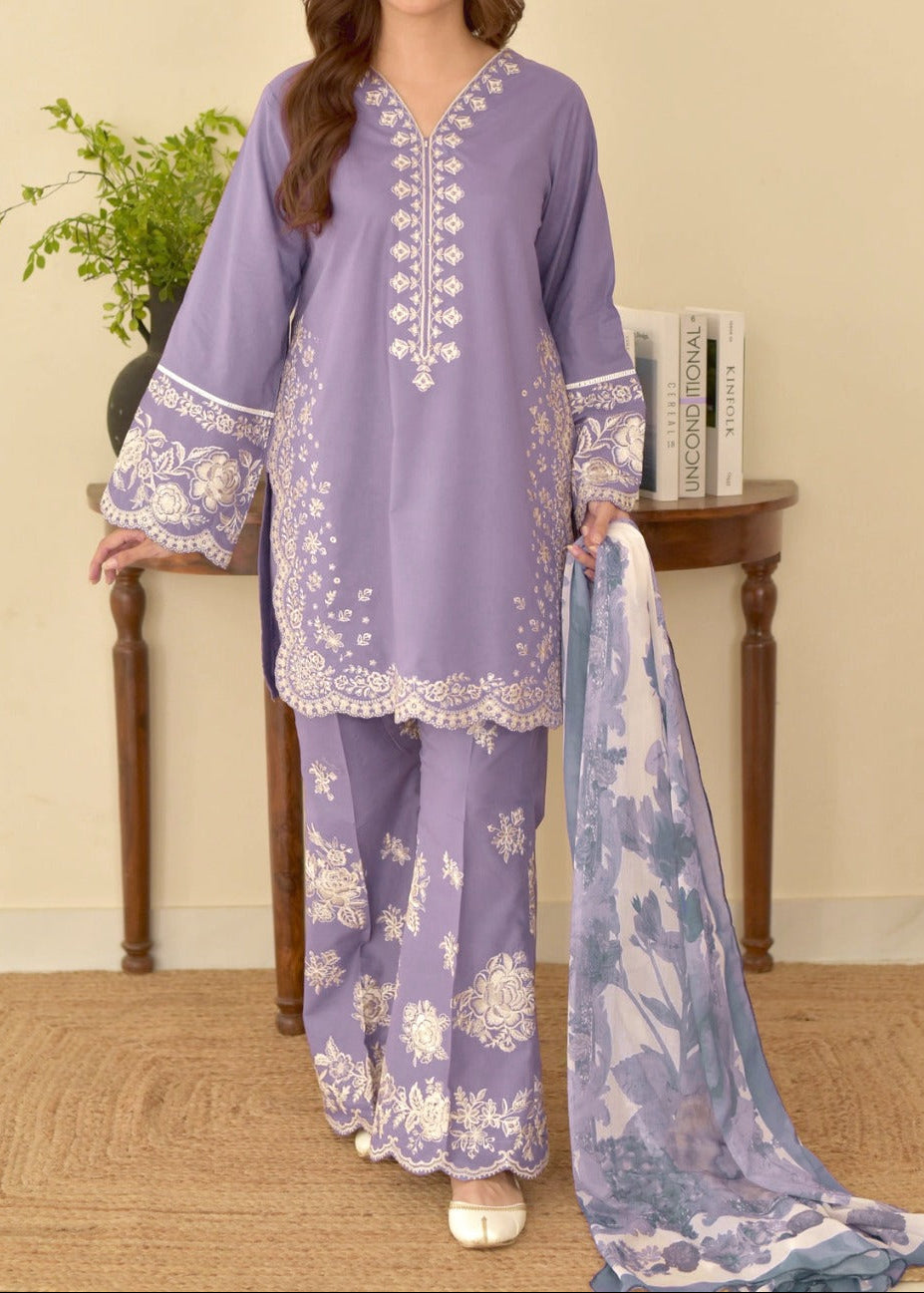 Grace S1370 - Embroidered 3pc Lawn Dress With Printed Chiffon Dupatta.