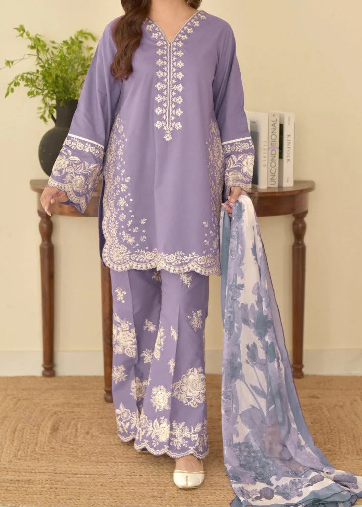 Grace Z-(S1370 ) - Stitched Embroidered 3pc Lawn Dress With Printed Chiffon Dupatta.