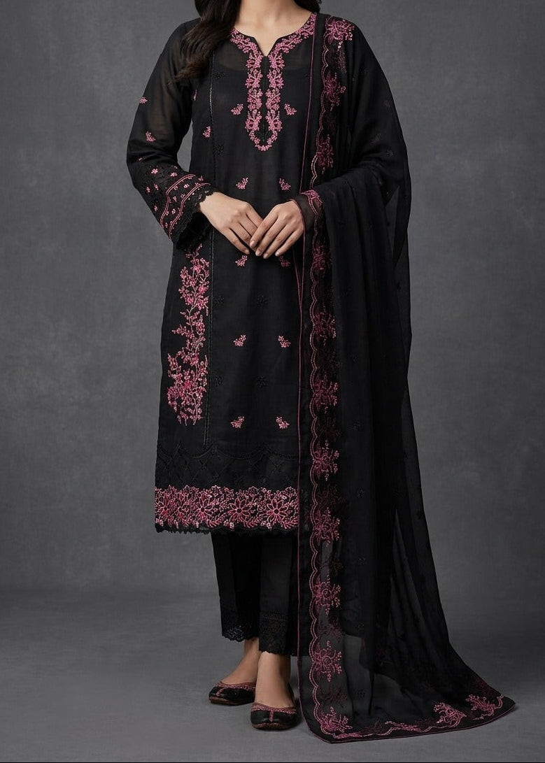 Grace S1427 - Embroidered 3pc CHIKANKARI Lawn Dress With Embroidered CHIKANKARI Chiffon Dupatta.