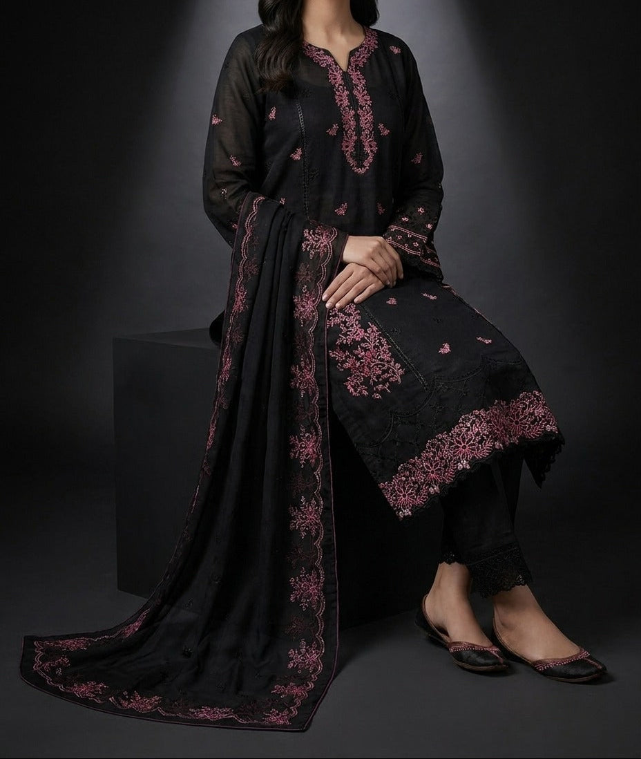 Grace S1427 - Embroidered 3pc CHIKANKARI Lawn Dress With Embroidered CHIKANKARI Chiffon Dupatta.