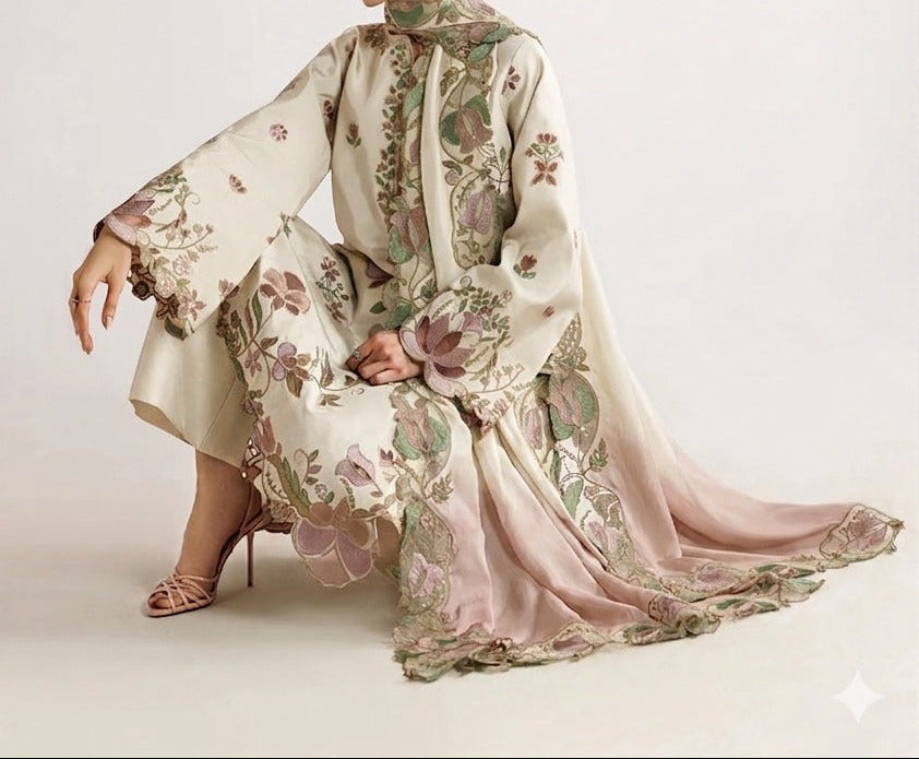 Grace S1400 - Embroidered 3pc Lawn Dress With Tie & Dye Chiffon Dupatta.