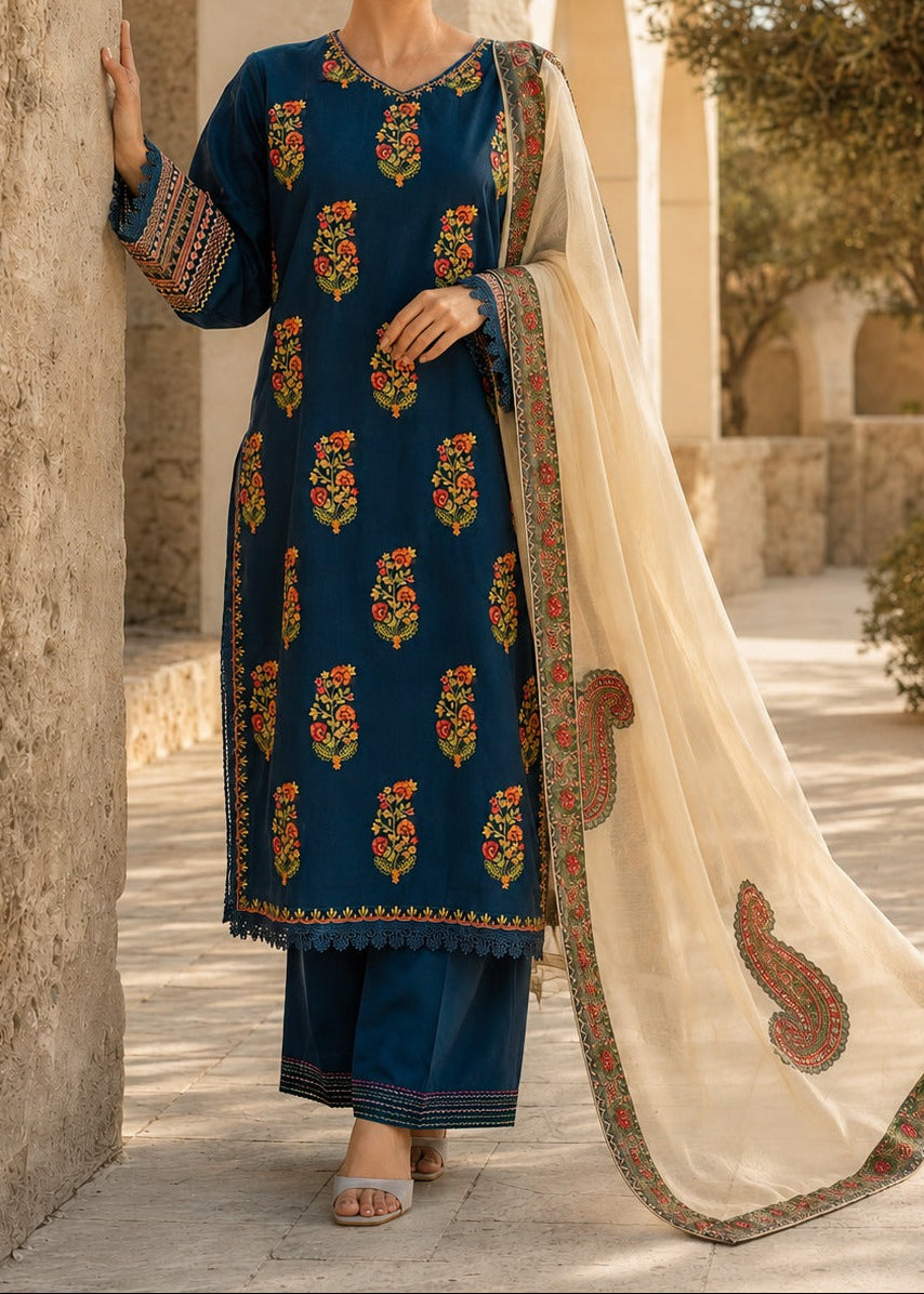 Grace S1497 - Embroidered 3pc Lawn Dress With Embroidered Chiffon Dupatta.