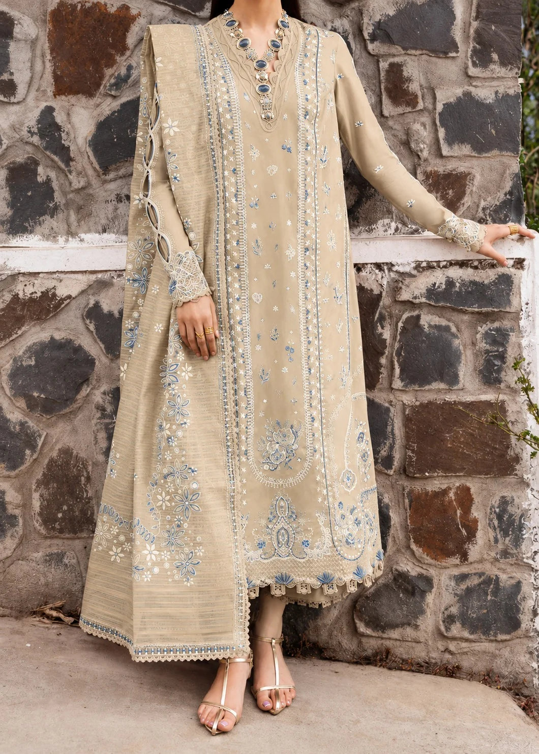 Grace Z-(S1483) - Stitched Embroidered 3pc Lawn Dress With Printed Lawn Dupatta.