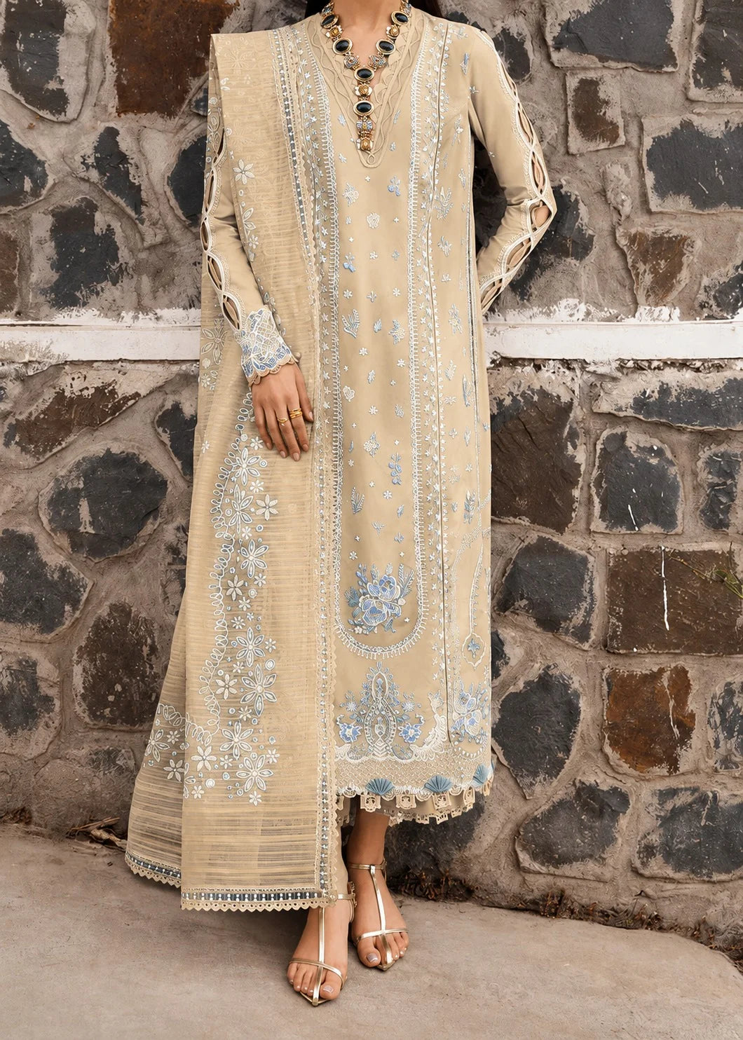 Grace Z-(S1483) - Stitched Embroidered 3pc Lawn Dress With Printed Lawn Dupatta.