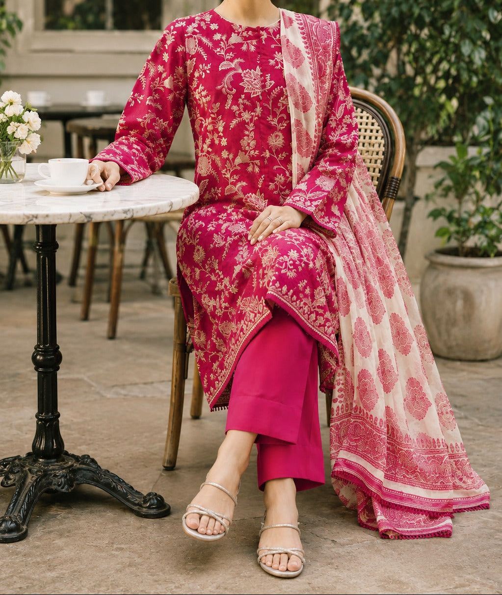 Grace S1538 - Embroidered 3pc Lawn Dress With Printed Lawn Dupatta.