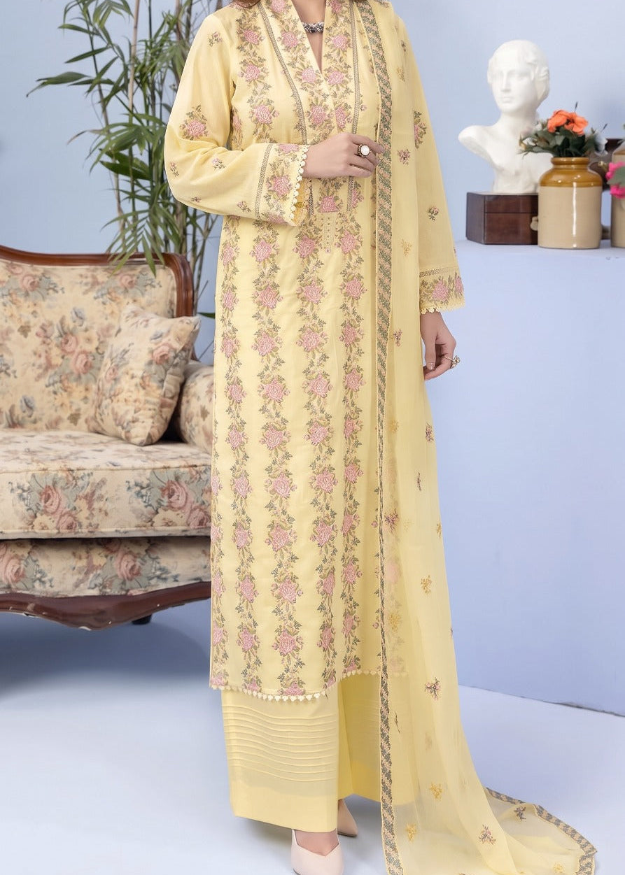 Grace S1551 - Embroidered 3pc Lawn Dress With Embroidered Chiffon Dupatta.