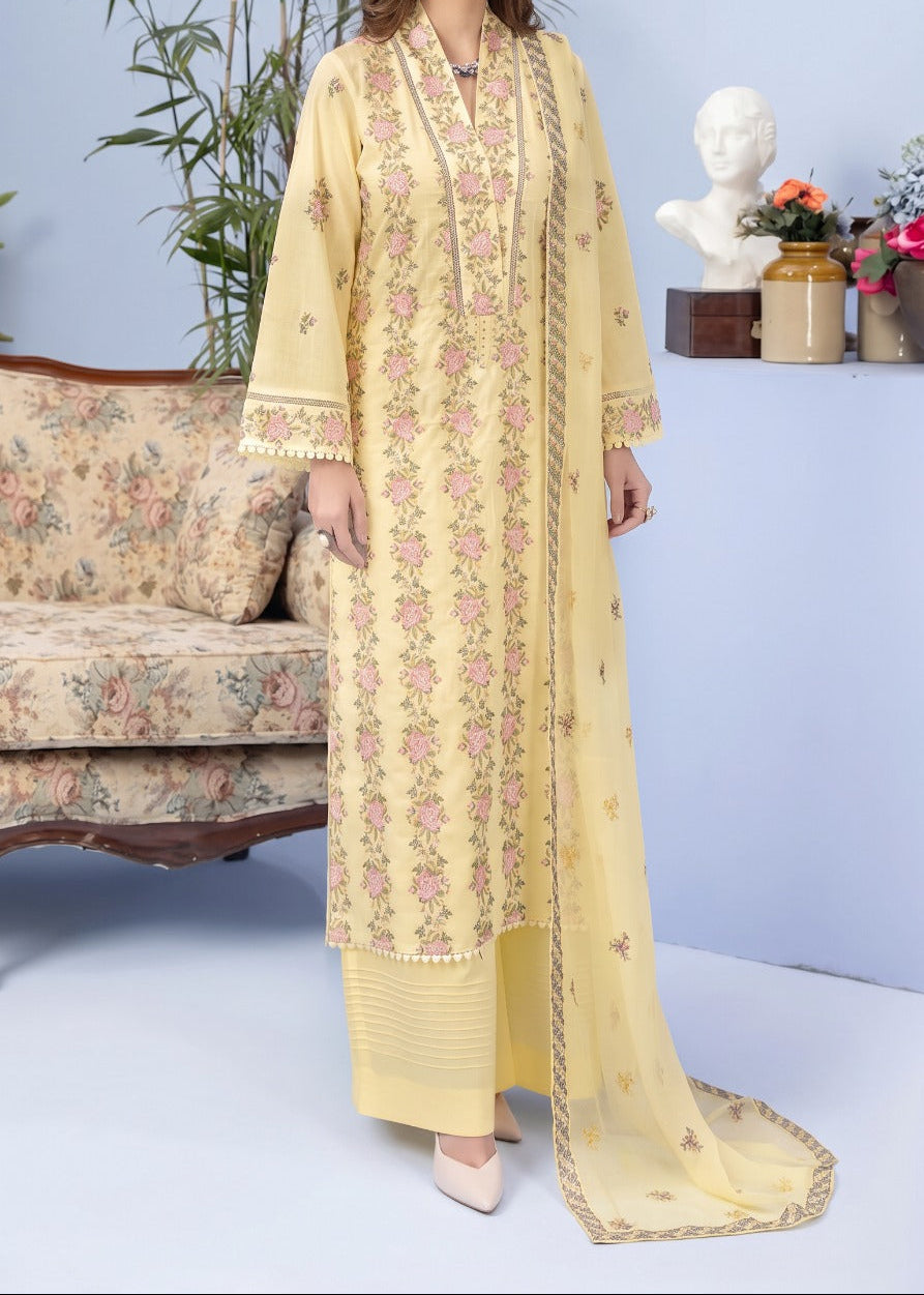 Grace S1551 - Embroidered 3pc Lawn Dress With Embroidered Chiffon Dupatta.
