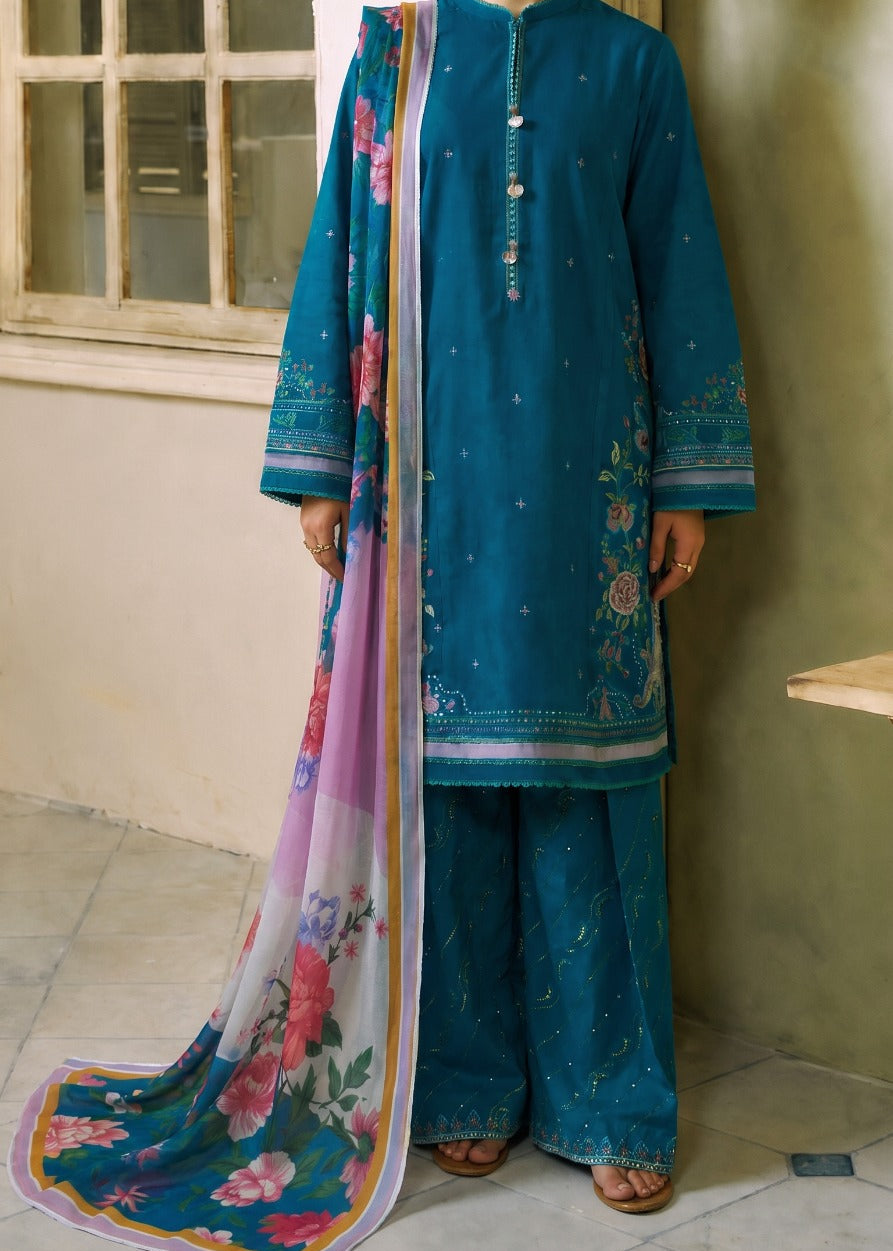 Grace S1556 - Embroidered 3pc Lawn Dress With Printed Chiffon Dupatta.
