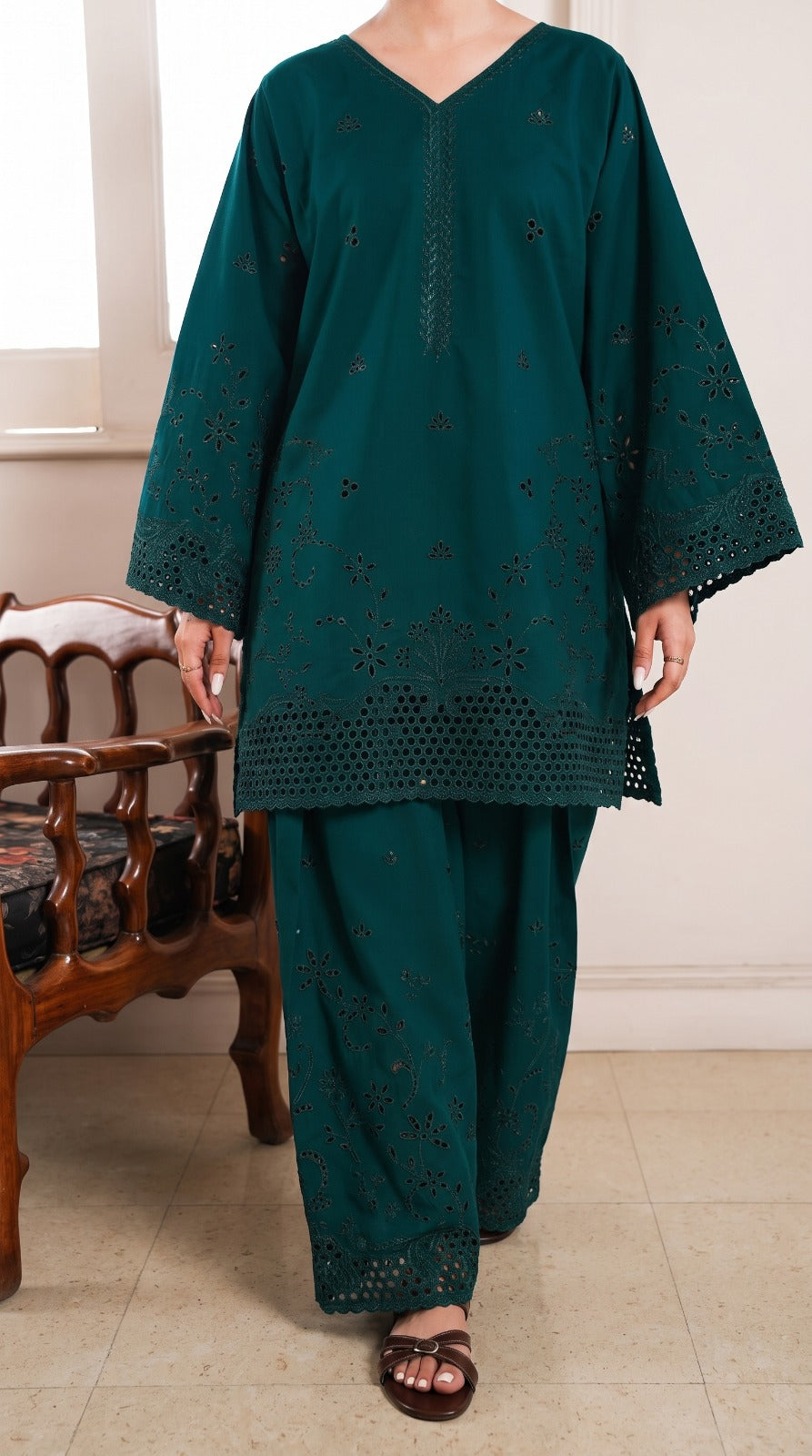 Grace W1030 - Embroidered CHIKANKARI 2pc Marina Dress.