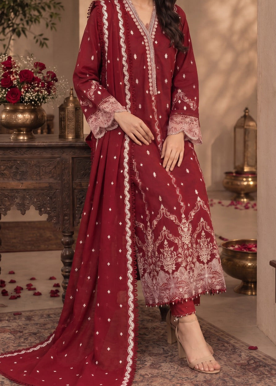 Grace S1618 - Embroidered 3pc Lawn Dress With Embroidered Chiffon Dupatta.