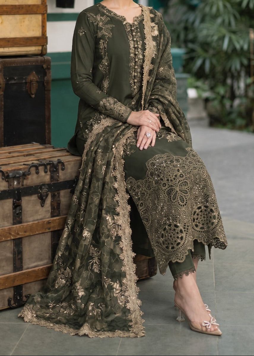 Grace W1048 - Embroidered 3pc CHIKANKARI Marina Dress With Printed Shawl.
