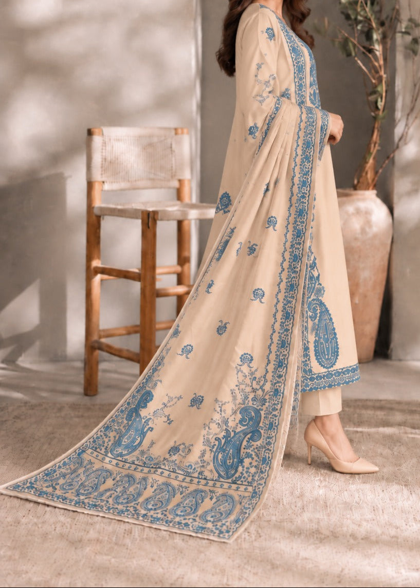 Grace W1072 - Embroidered 3pc Marina Dress With Printed Shawl.