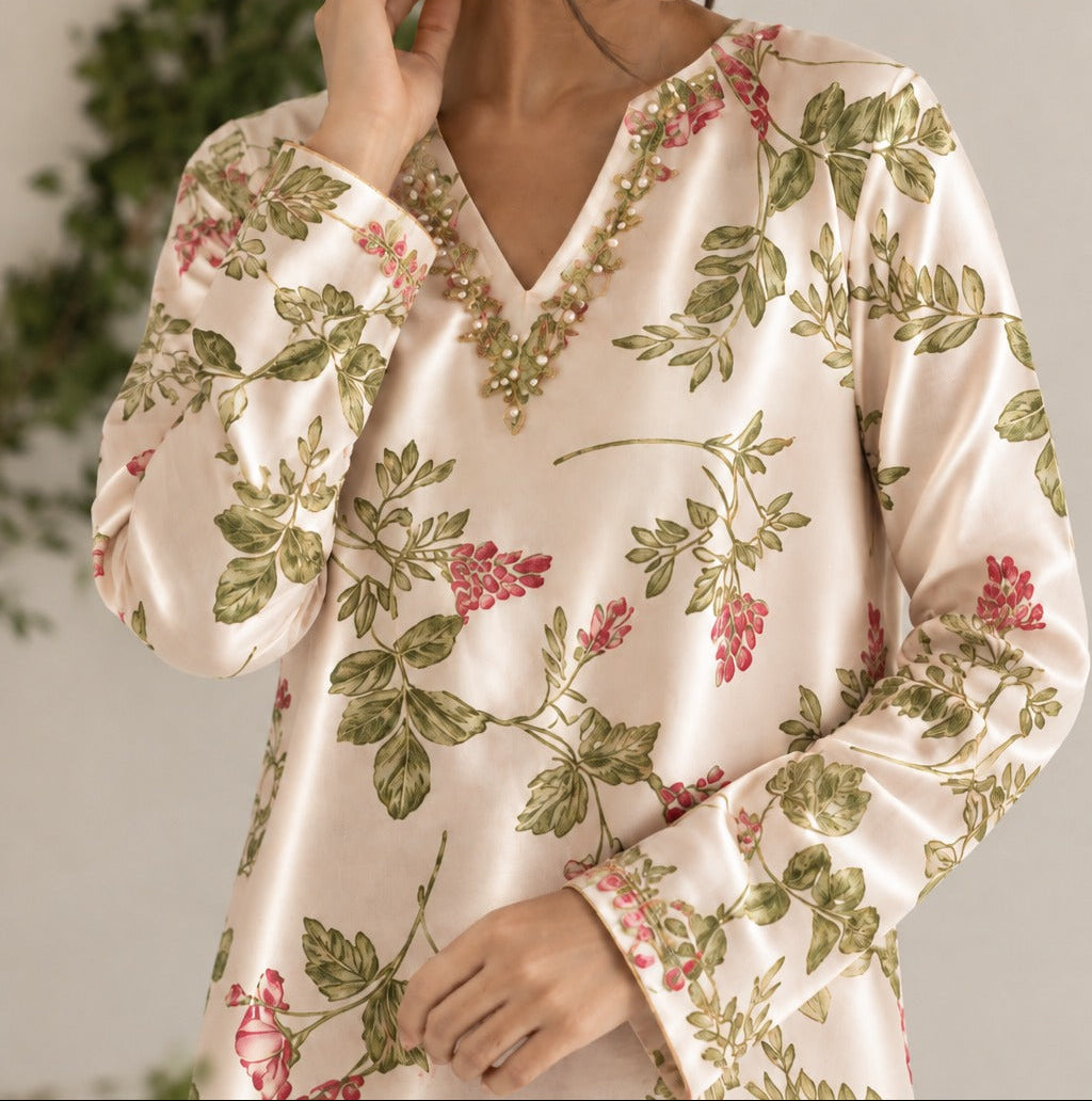 Grace W1061 - Digital Printed 2pc Silk Dress.