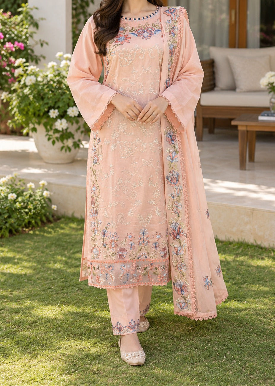 Grace W1086 - Embroidered 3pc Marina Dress With Embroidered Marina Shawl.