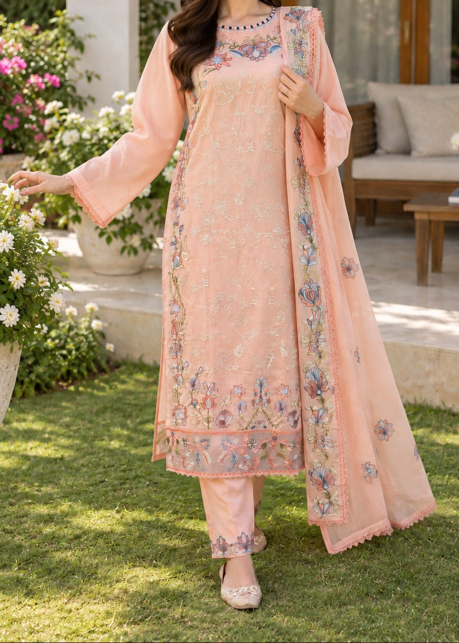Grace S1629 - Embroidered 3pc Lawn Dress With Embroidered Chiffon Dupatta.