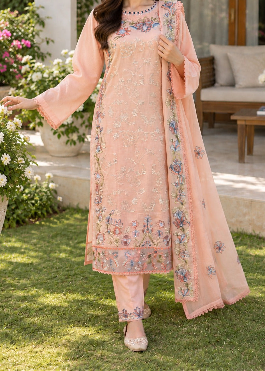 Grace W1086 - Embroidered 3pc Marina Dress With Embroidered Marina Shawl.