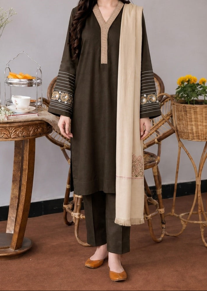 Grace W1097 - Embroidered 3pc Marina Dress With Embroidered Marina Shawl.