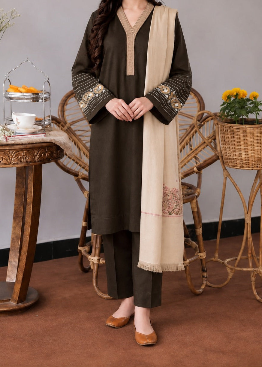 Grace W1097 - Embroidered 3pc Marina Dress With Embroidered Marina Shawl.