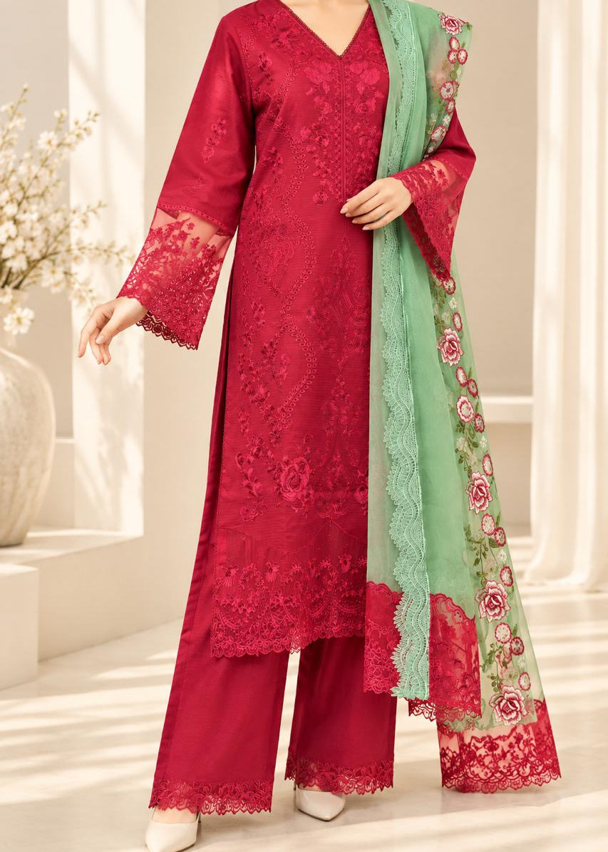 Grace S1539-Embroidered 3pc Lawn Dress With Embroidered Organza Dupatta.