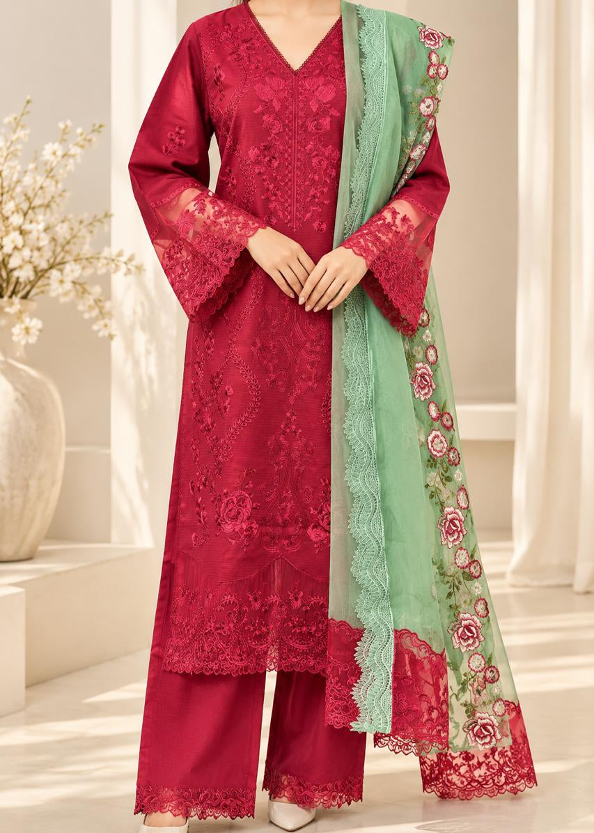 Grace S1539-Embroidered 3pc Lawn Dress With Embroidered Organza Dupatta.